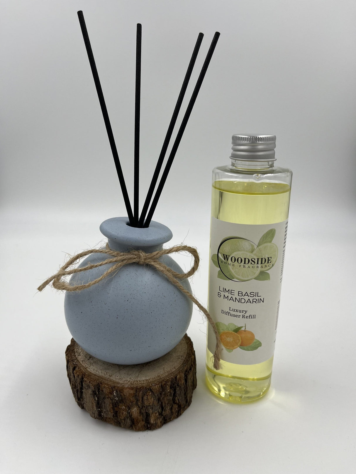 Woodside Round Blue Pastel Ceramic Reed Diffuser Vase with Woodside Luxury Refill