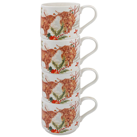 Jennifer Rose Stacking Mugs Gift Set - Highland Cow