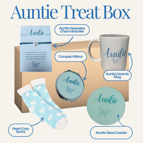 Auntie Butterfly Keepsake Bracelet & Mirror Blue Treat Box