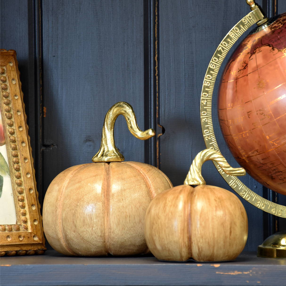 Candlelight Pumpkin Ornament - Mango Wood with Metal Stem