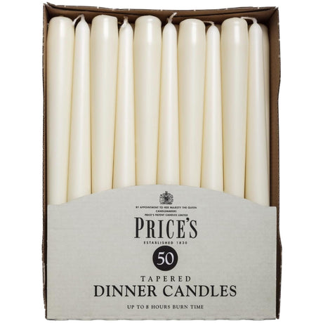 Price`s Tapered Dinner Candle Pack of 50 - Ivory
