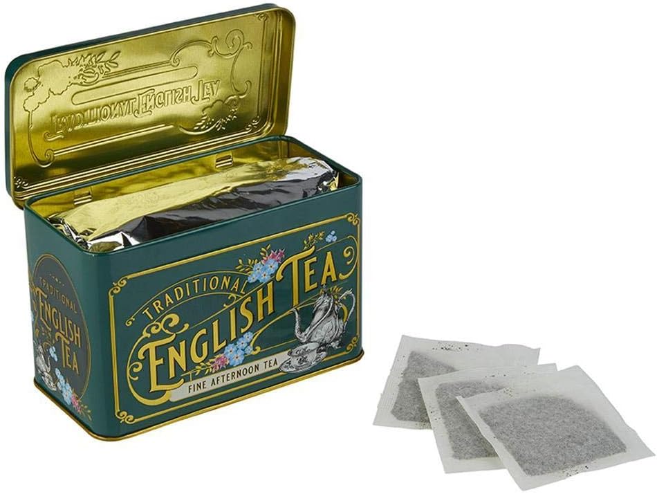 New English Teas Vintage Victorian Tin Caddy with 40 Afternoon Tea Bags - Bottle Green