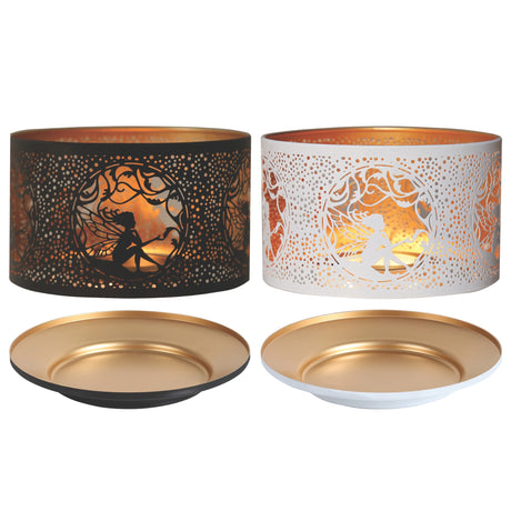 Aroma Jar Candle Metal Silhouette Shade & Tray Set Fairy Sitting Design - Various Colours