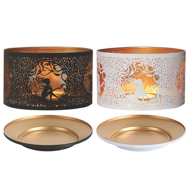 Aroma Jar Candle Metal Silhouette Shade & Tray Set Fairy Sitting Design - Various Colours