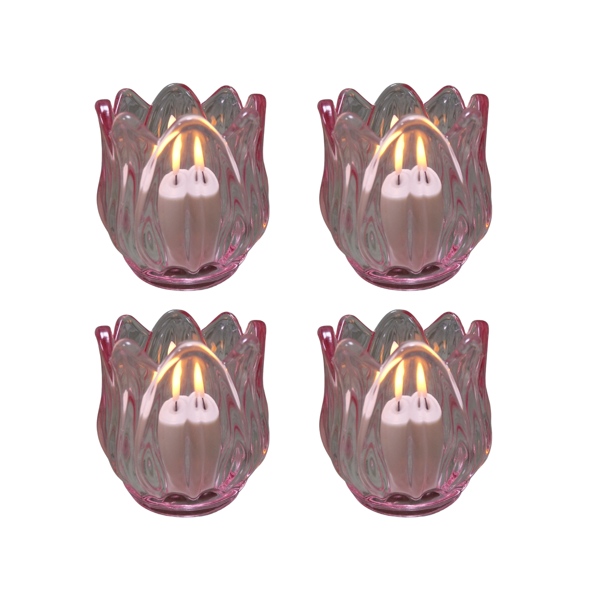 Glass Tulip Flower Candle Holders - Light Pink Set of 4