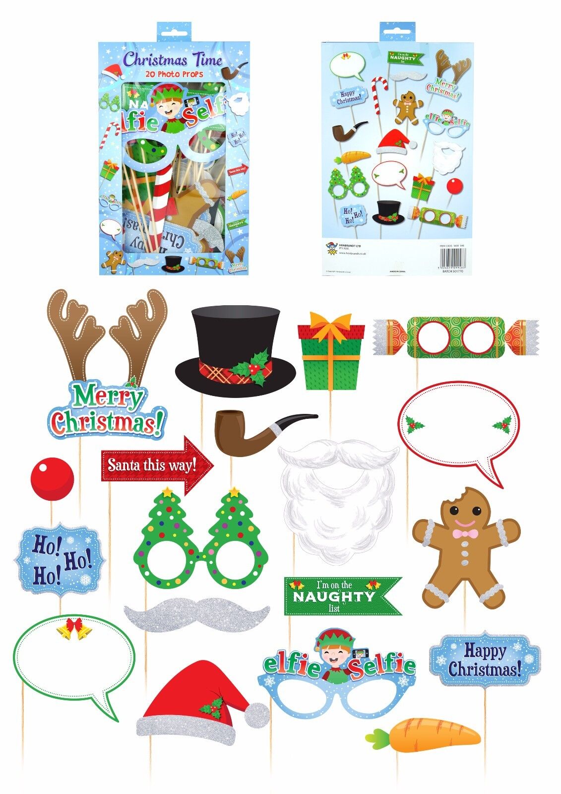 Christmas Party Photo Booth Selfie Props Accessory Pack