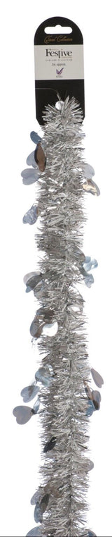 Hearts Design 2m Christmas Tinsel - Silver