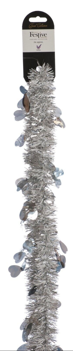 Hearts Design 2m Christmas Tinsel - Silver