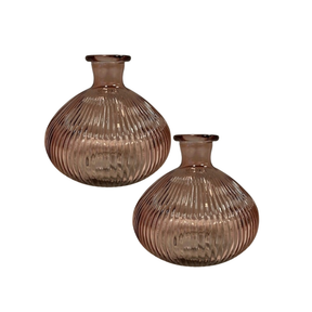 Satchville Ribbed Glass Ball Vases - Rose Set of 2