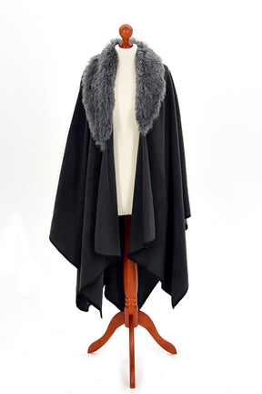 Tweedmill Fleece Ruana with Faux Collar - Grey/Charcoal