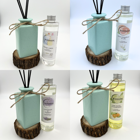 Woodside Pastel Green Ceramic Reed Diffuser Vase with Woodside Luxury Refill