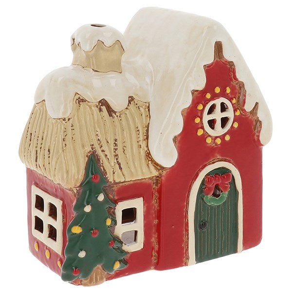 Village Pottery Christmas Collection Tea Light Holders - Round Window House
