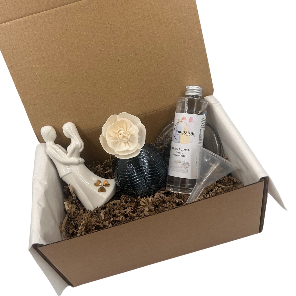 Loving Embrace Figurine with Reed Diffuser & Fresh Linen Fragrance Gift Box