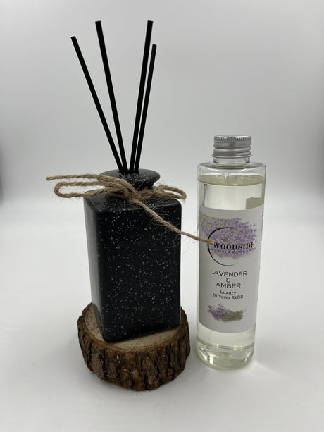 Woodside Pastel Black Ceramic Reed Diffuser Vase with Woodside Luxury Refill lavender and amber