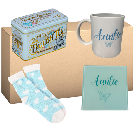 Auntie Butterfly Mug & Coaster Blue Treat Box