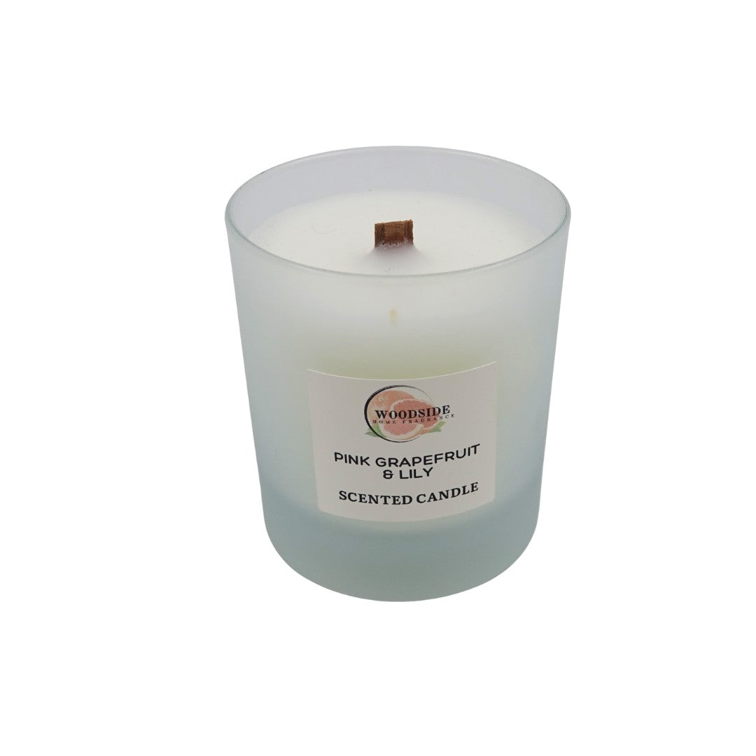 Woodside Home Fragrance Wooden Wick Glass Scented Candle - Pink Grapefruit & Lily
