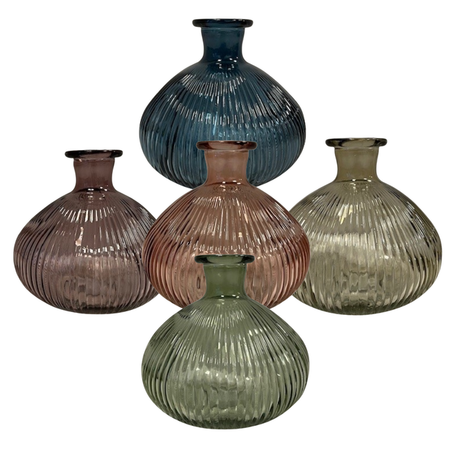 Satchville Ribbed Glass Ball Vases - Various Colours