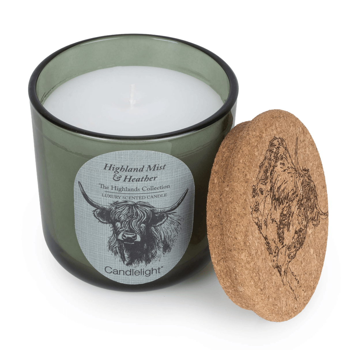 Candlelight Highland Cow Glass Candle with Cork Lid - Highland Mist