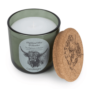 Candlelight Highland Cow Glass Candle with Cork Lid - Highland Mist