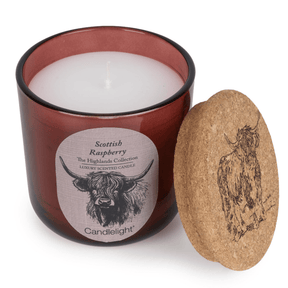 Candlelight Highland Cow Glass Candle with Cork Lid - Scottish Raspberry