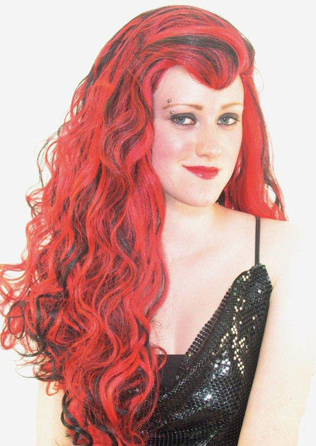 Long Vamp Fancy Dress Wig (Red/Black)