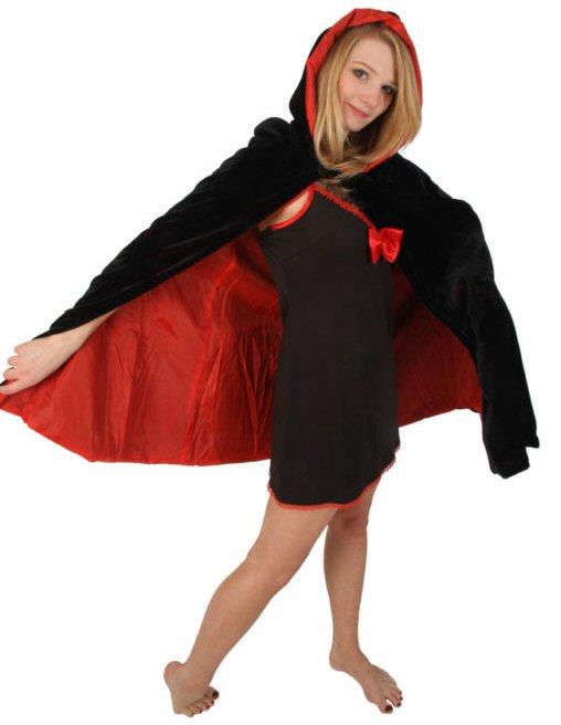 Velvet Hooded Mid Length Cloak - Halloween Fancy Dress - Various Colours