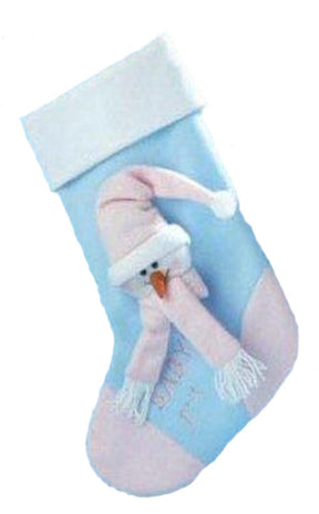 Baby`s 1st Christmas Stocking - Fabric Snowman Pink