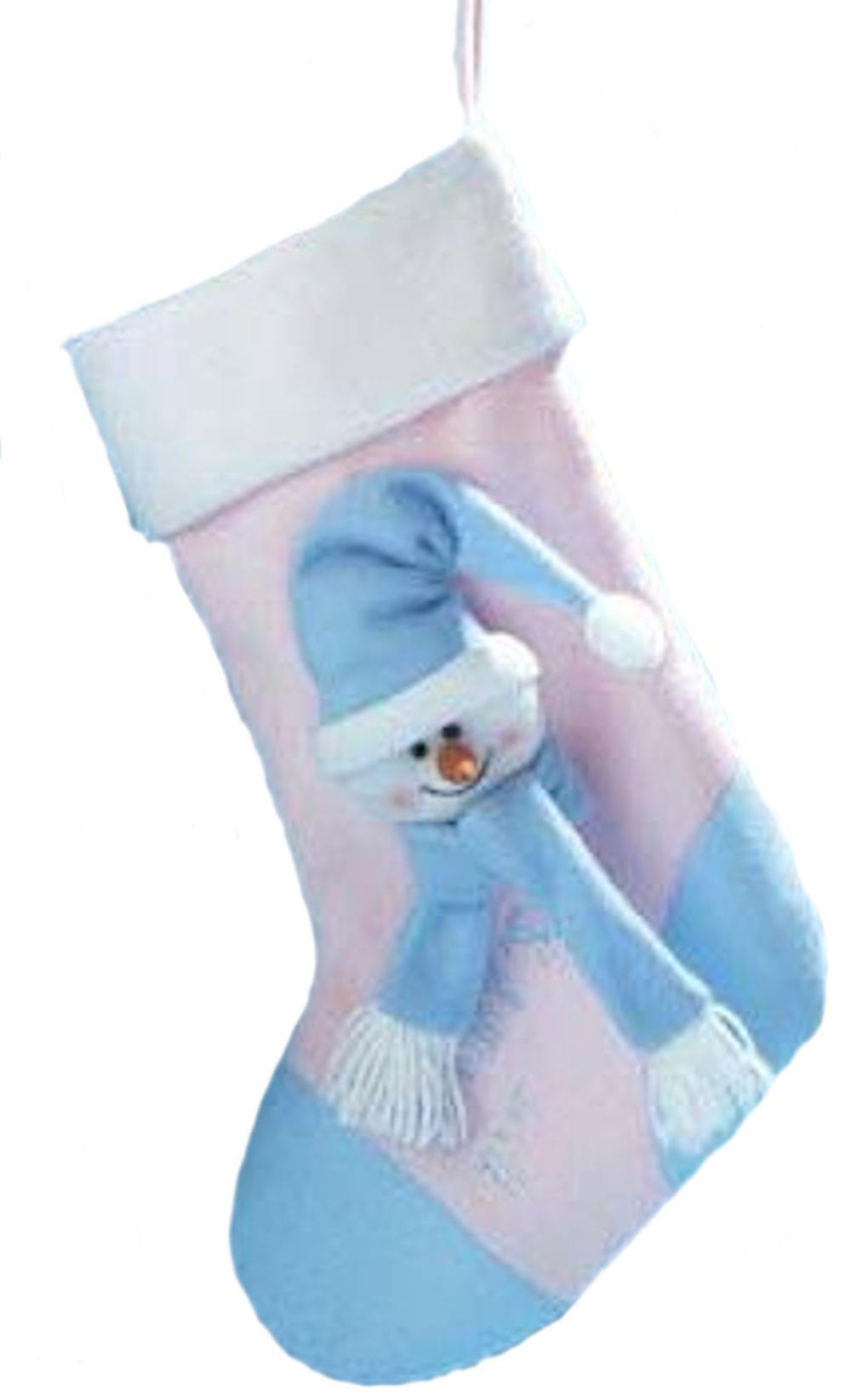 Baby`s 1st Christmas Stocking - Fabric Snowman Pink or Blue