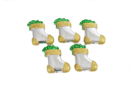 Christmas Tree Baubles - Shatterproof Bootee - Pack Of 5 silver & gold