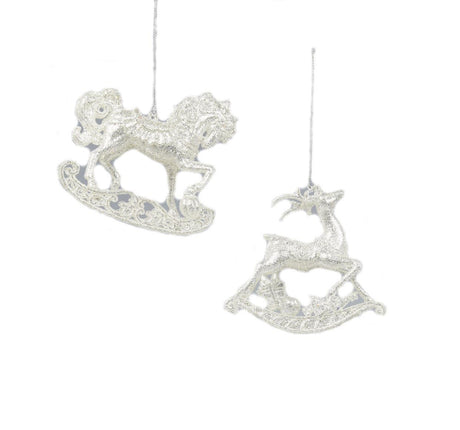 Christmas Tree Hanging Decorations - Rocking Horse & Deer Pack of 2 silver