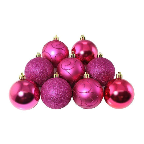 Christmas Tree Baubles - Shatterproof Purple or Pink Pack of 9 Assorted