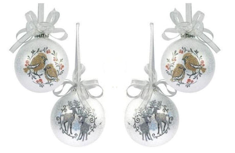 Weiste Christmas Tree Decorations Set of 4 - Bird Reindeer Silver or Gold