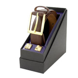 Leather Suit Belt & Cufflink Gift Set: Brown or Black