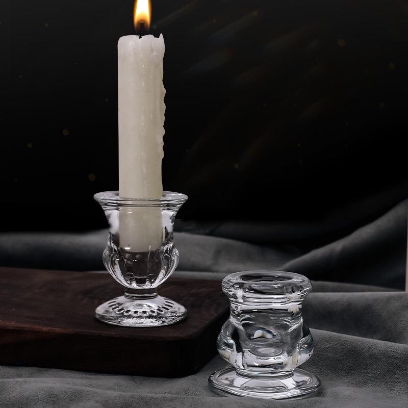 Glass Candlestick Holder - Clear (5.8cm)