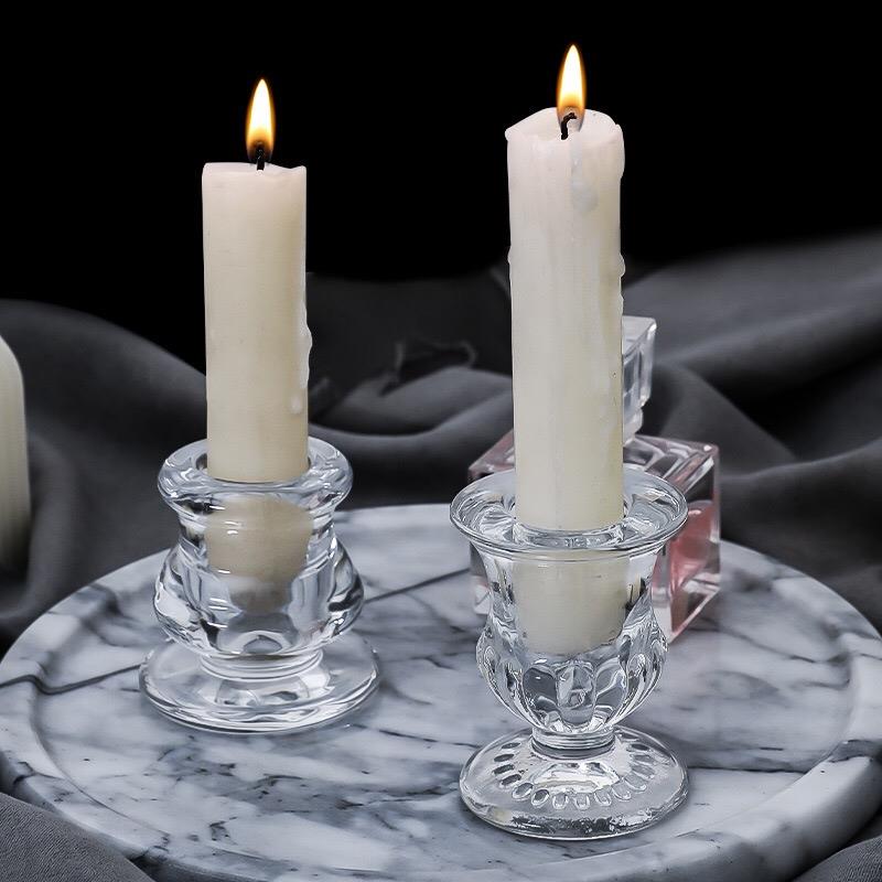 Glass Candlestick Holder - Clear (5.8cm)