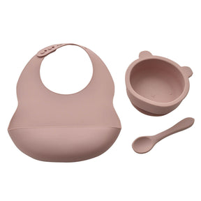 Bambino Silicone Feeding Set Bib Bowl & Spoon - pink