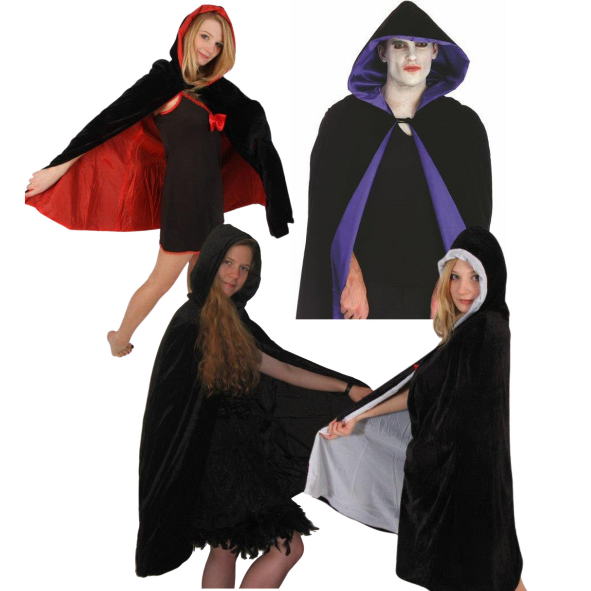 Velvet Hooded Mid Length Cloak - Halloween Fancy Dress - Various Colours