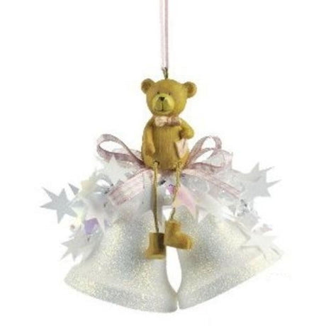 Weiste Christmas Tree Decoration - Glitter Mini Bells with Teddy Bear Pink or Blue Trim