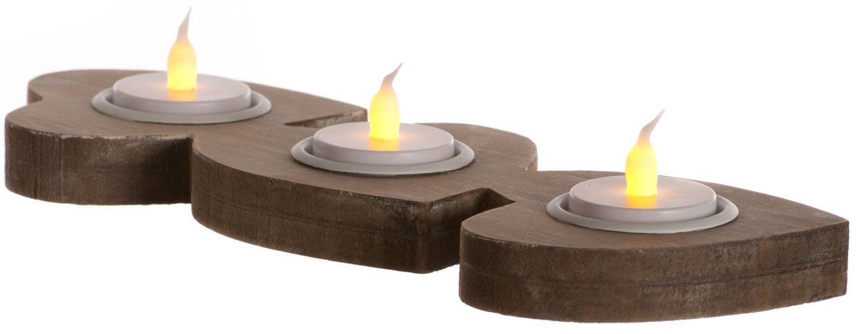 Tea Light Candle Holder - Three Wooden Hearts