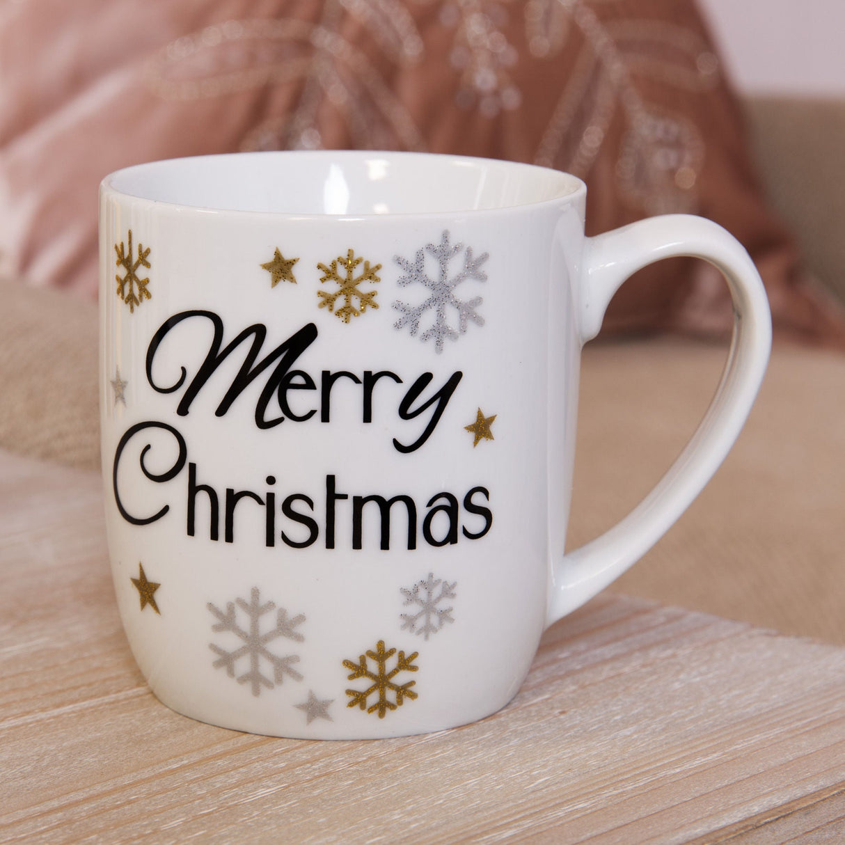 Festive Christmas White Gold Silver Ceramic Mug