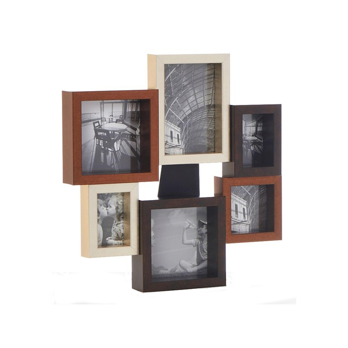 Chunky Metallic Wood Multi Collage Photo Frame 6 Pics