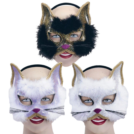 Glitter Cat Mask On Headband - Various Colours