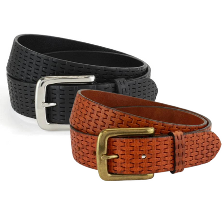 Embossed Leather Belt: Black or Tan