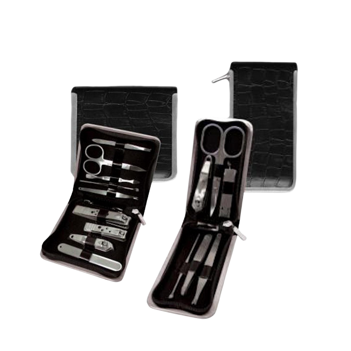 Manicure Set in Black Mock Croc Leather Case