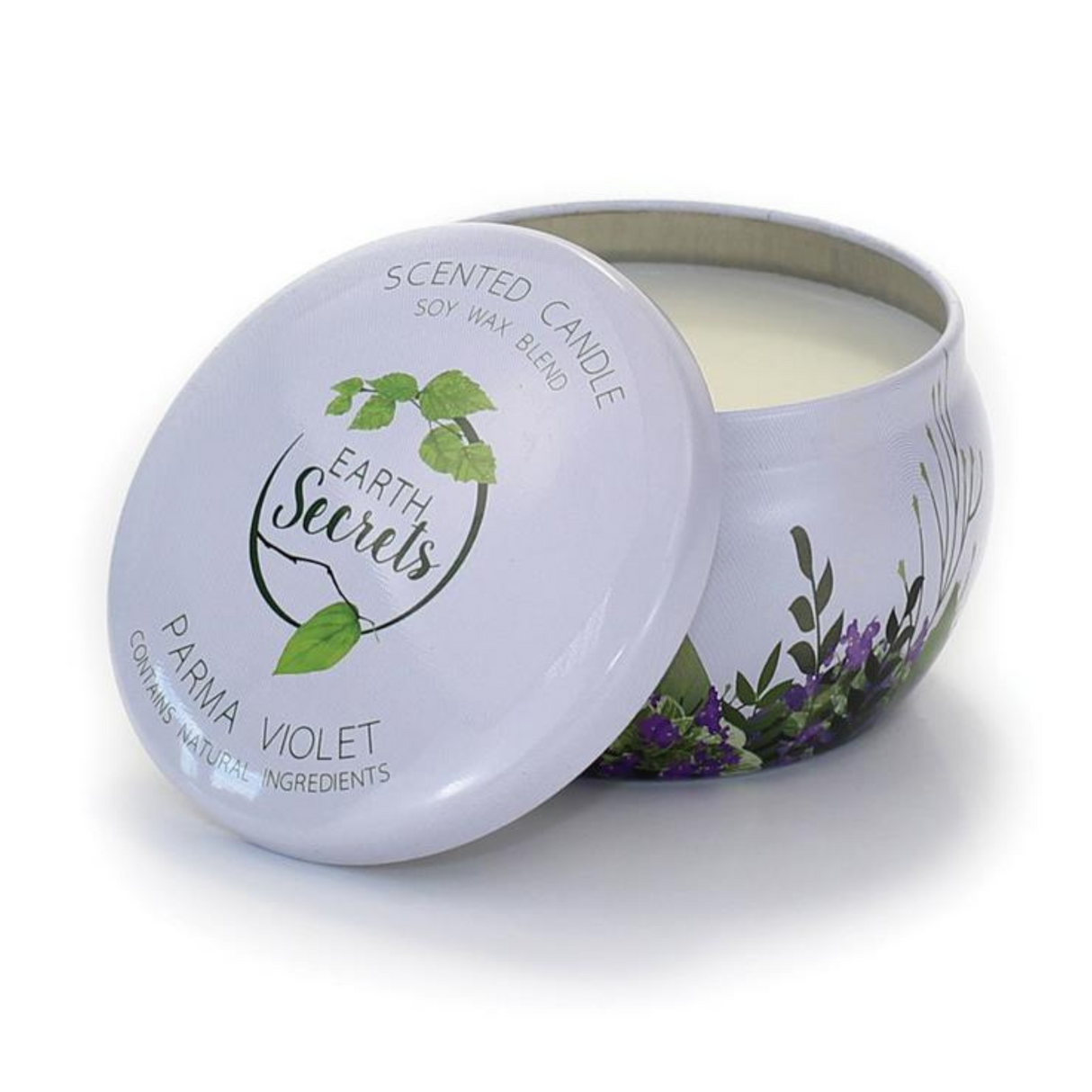 Parma Violet Candle in Tin from the Earth Secrets Collection soy wax blend