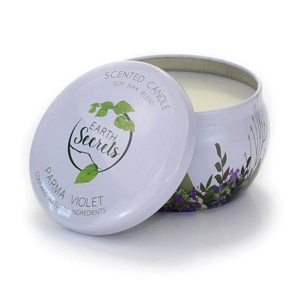 Parma Violet Candle in Tin from the Earth Secrets Collection soy wax blend