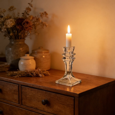 Woodside Home Living Square Base Clear Glass Candle Holders - Various Sets