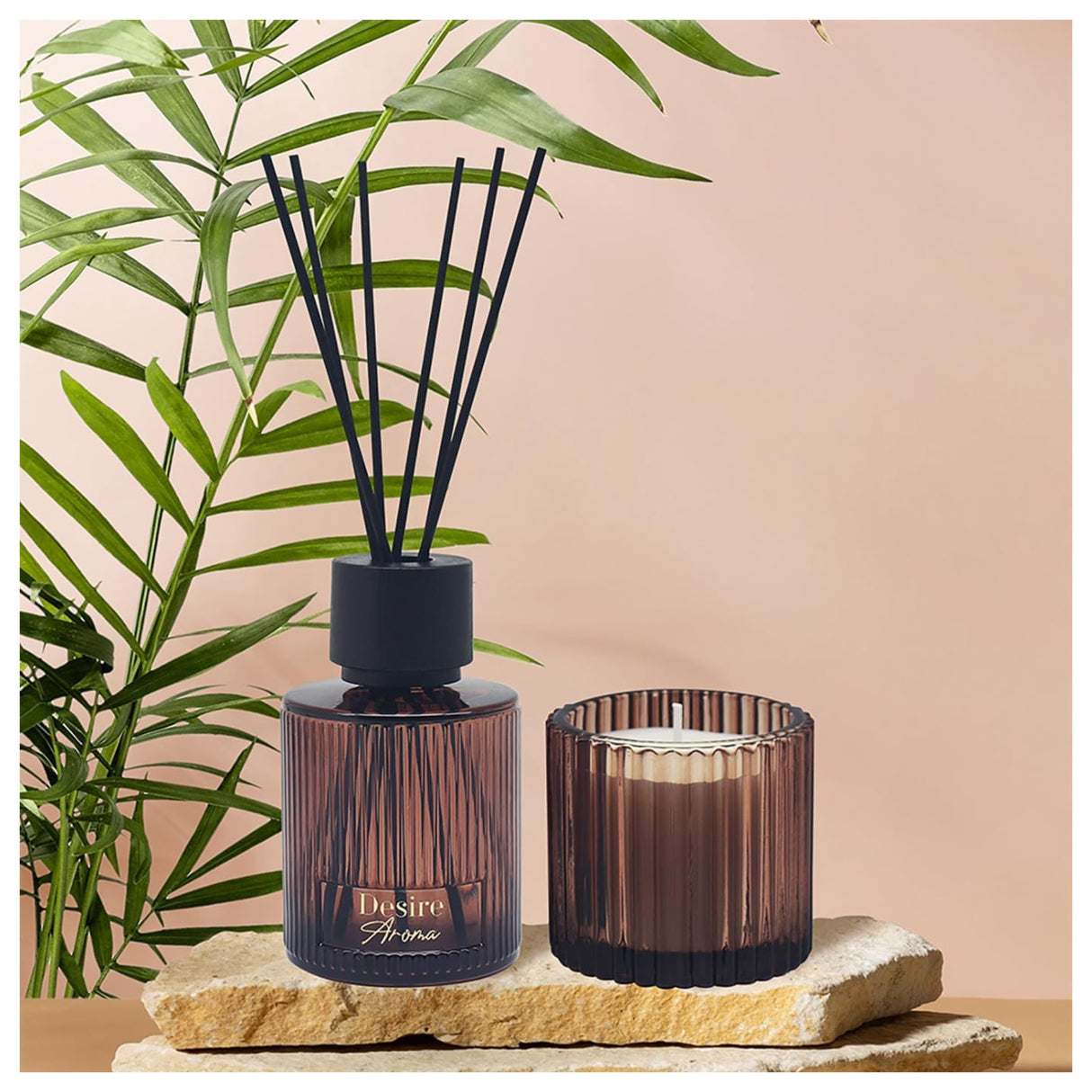 Desire Aroma Ribbed Glass Candle & Diffuser Gift Set - Various Fragrances