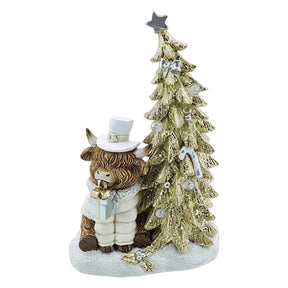 Christmas LED Light Up Highland Cow Figurine - Christmas Tree