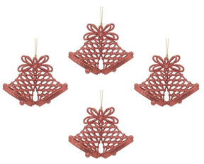 Christmas Tree Hanging Decorations Pack of 4 Gold Red or White Glitter Bells red
